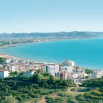 Scenic view of Durres city, coastline, and surrounding hills