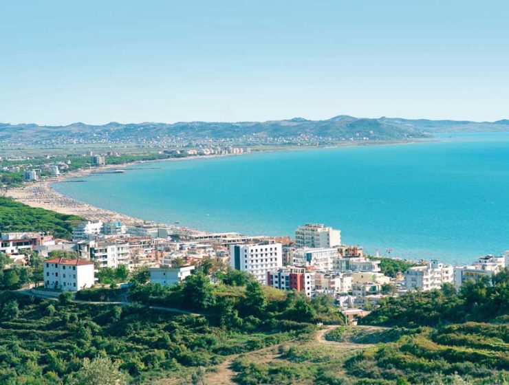 Scenic view of Durres city, coastline, and surrounding hills