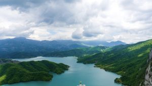 Spring green landscapes surrounding Koman Lake, Albania