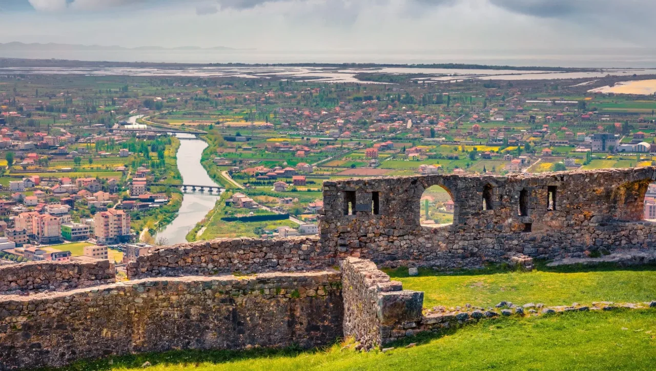 Scenic view of Lezhe city in North Albania, featuring historic landmarks and nature