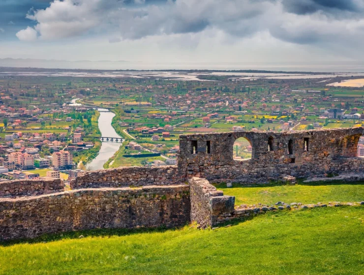 Scenic view of Lezhe city in North Albania, featuring historic landmarks and nature