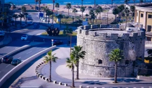 Scenic view of Durrës, Albania, featuring the coastline and historical landmarks