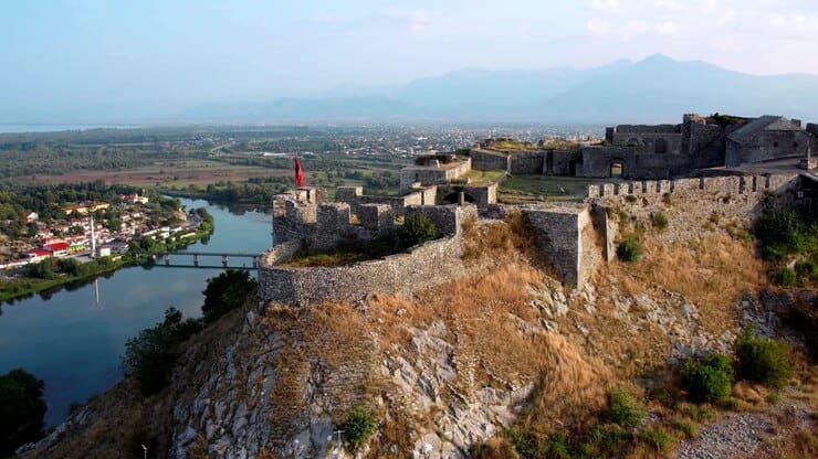 View from Rozafa Castle over the Buna River and the city of Shkodra, Albania