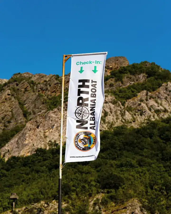 North Albania Boat check-in flag at Komani Lake, Albania